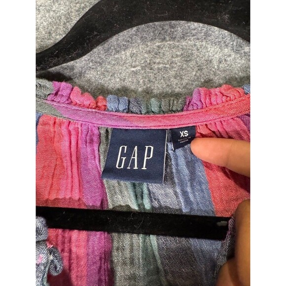 GAP Top Women XS Pink Striped Long Sleeve Peasant Gauze Summer Vacation RElax - Picture 2 of 6